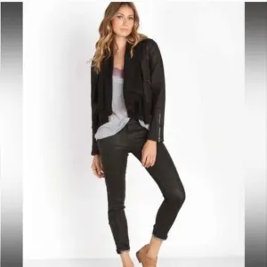 Free People Black Denim Drape Moto Jacket