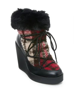Fur Trim Wedge Bootie Black Multi