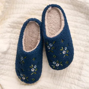 Fuzzy Slippers | Dainty Floral Navy