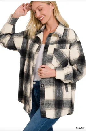 Get Cozy Plaid Shacket in Black