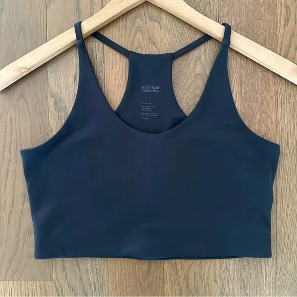Girlfriend Collective Sustainable Cleo Halter Sports Bra Top Navy Blue Medium