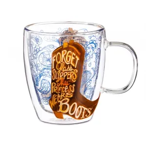 Glass Coffee Cup, 12 oz, This Princess wears Boots,3gcc5875