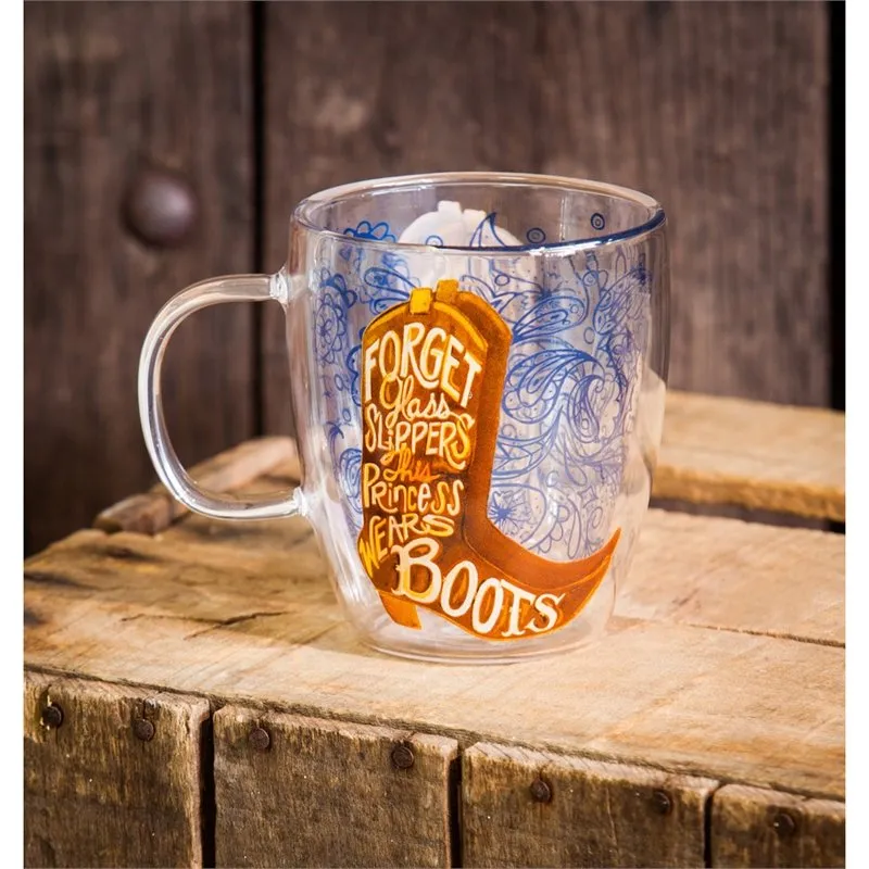 Glass Coffee Cup, 12 oz, This Princess wears Boots,3gcc5875