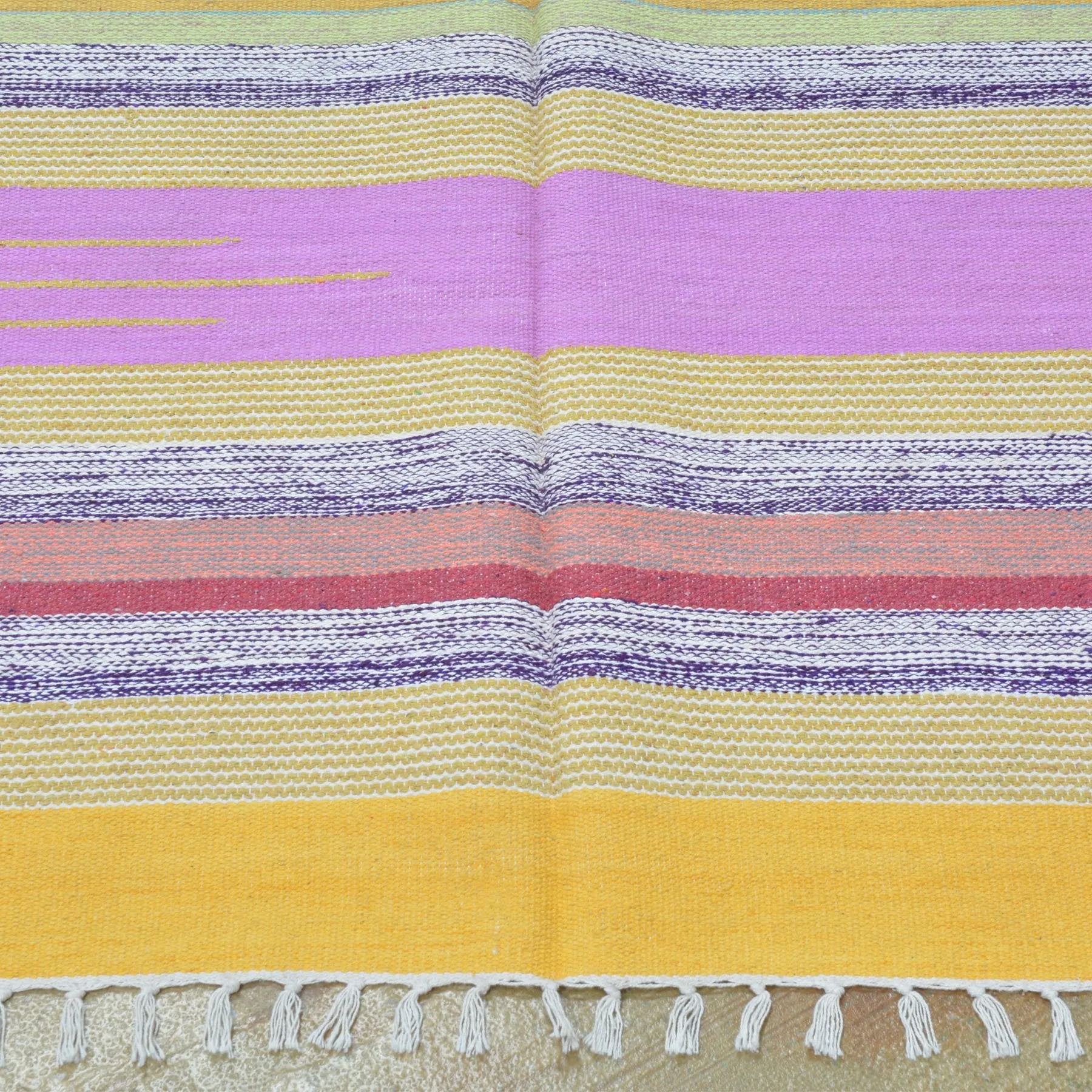 Hand-Woven Cotton Dhurrie Flatweave Reversible Kilim Handmade Rug (Size 3.9 X 5.11) Brrsf-513