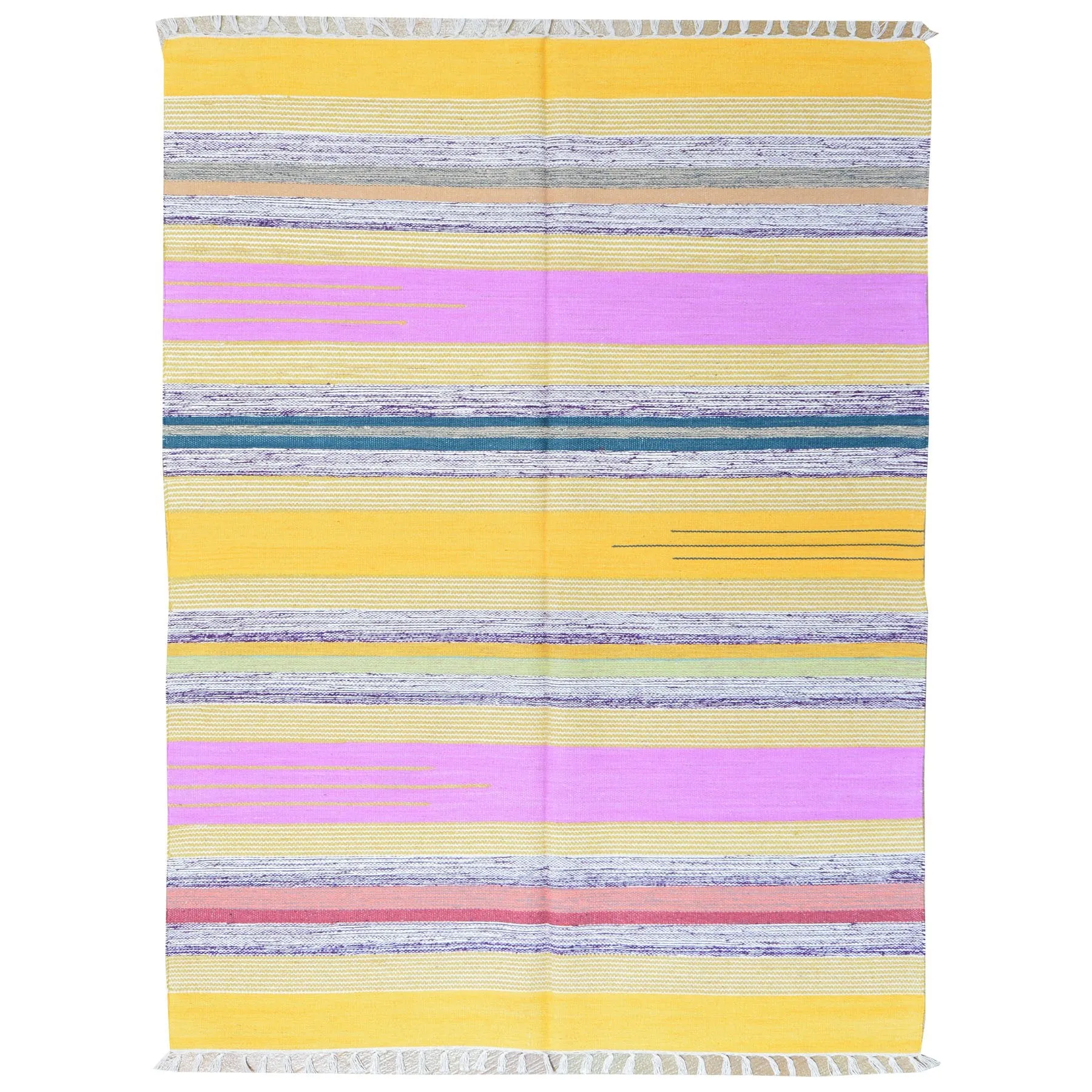Hand-Woven Cotton Dhurrie Flatweave Reversible Kilim Handmade Rug (Size 3.9 X 5.11) Brrsf-513