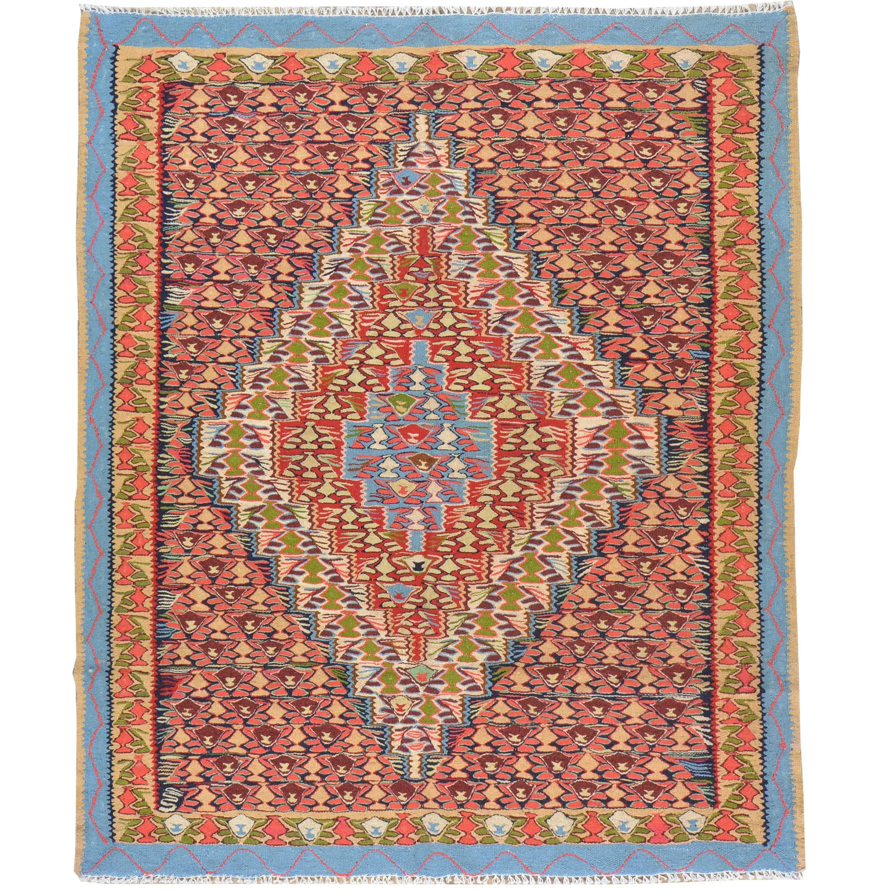 Hand-Woven Persian Sennah Kilim Geometric Design Wool Rug (Size 4.3 X 5.0) Cwral-3132