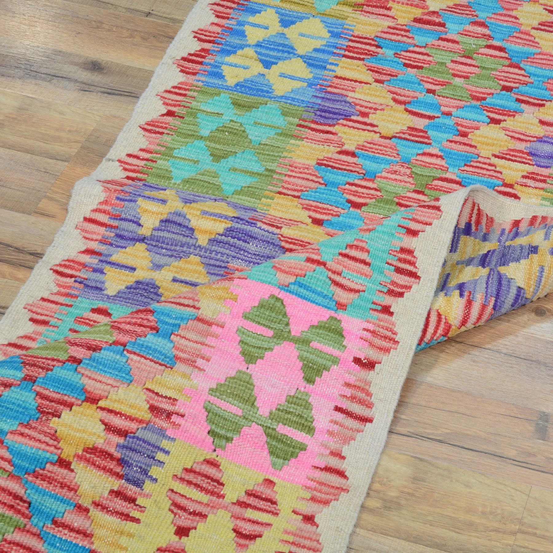Hand-Woven Reversible Momana Kilim Handmade Wool Rug (Size 2.3 X 6.4) Cwral-10101