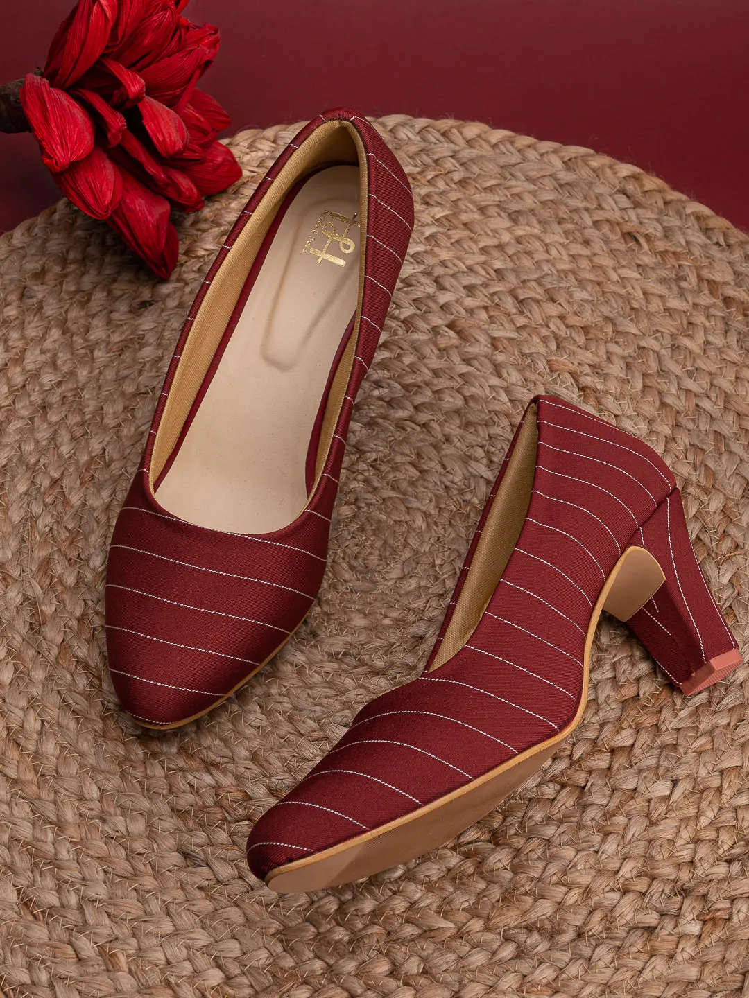 Hydes N Hues Women Red Striped Pumps