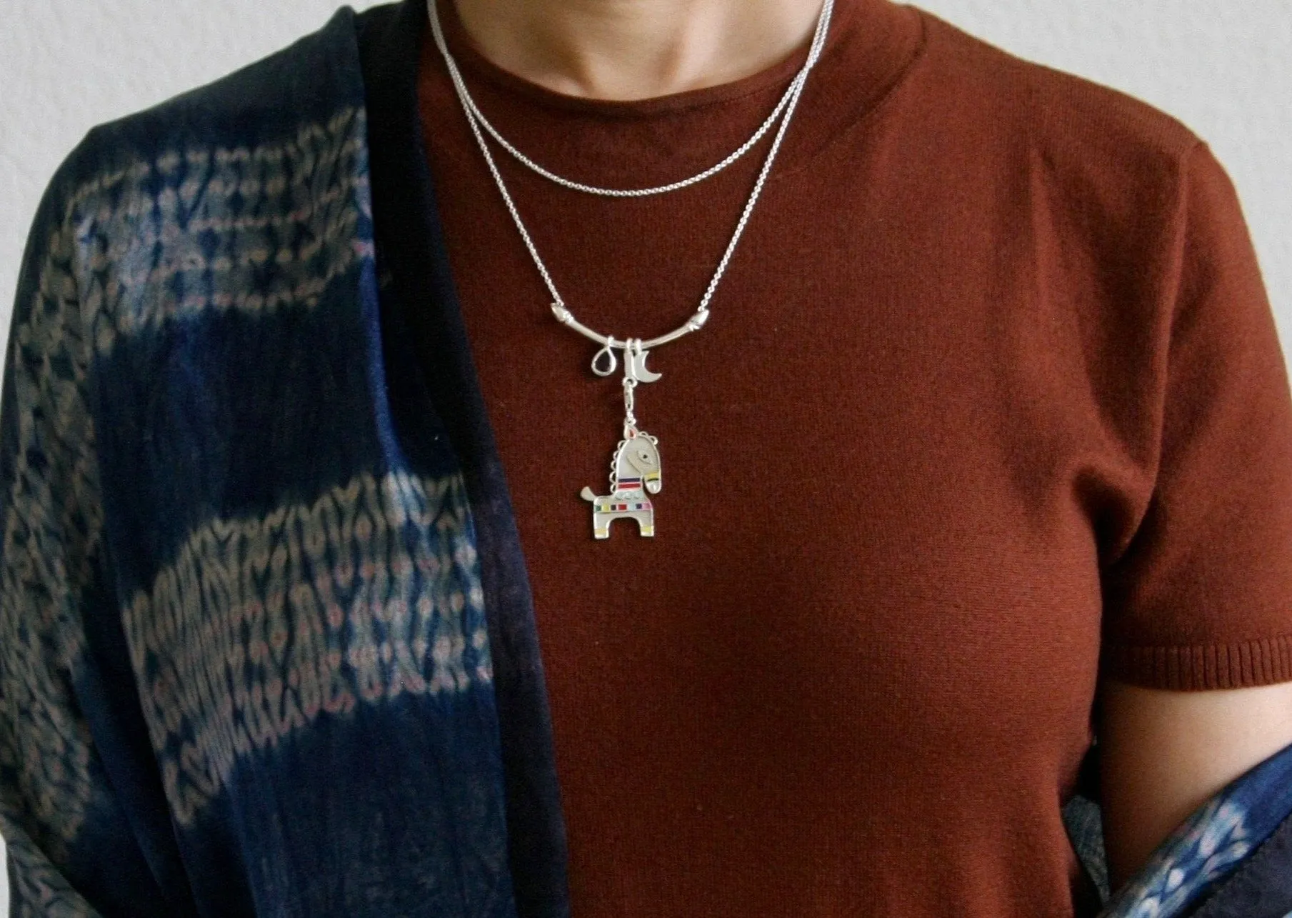 Indian folk art charm necklace