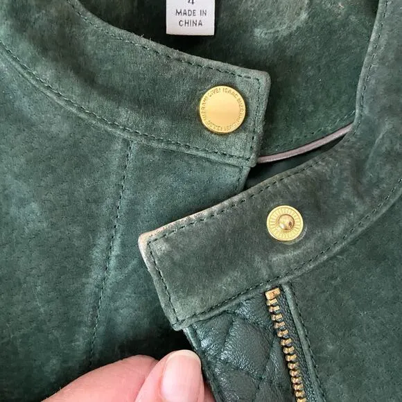Isaac Mizrahi Live Emerald Green Suede Leather Jacket Size 4