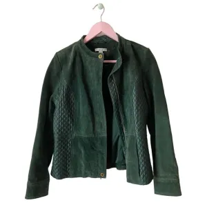 Isaac Mizrahi Live Emerald Green Suede Leather Jacket Size 4