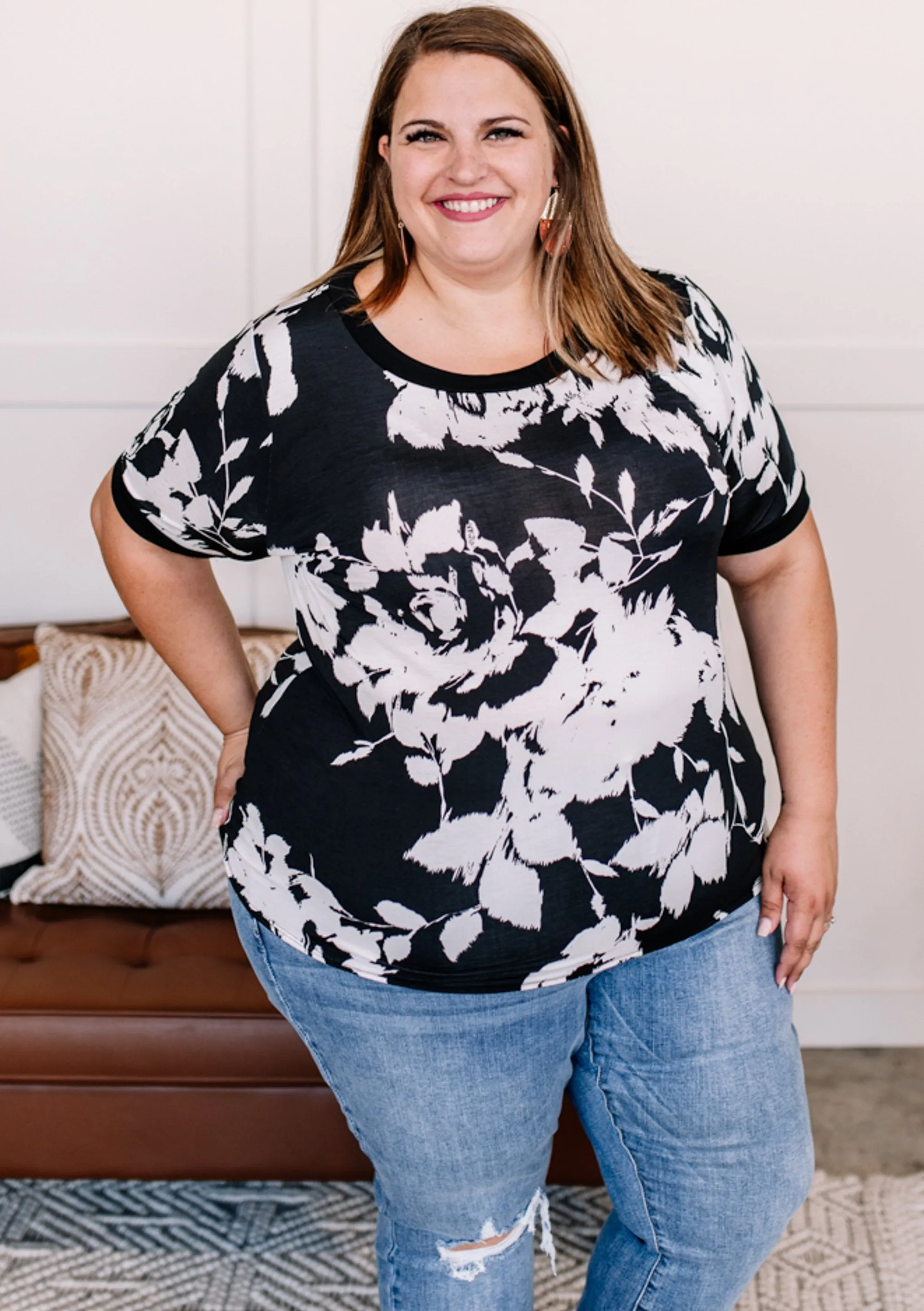 It's All Abstract To Me Black & Ivory Floral Tee