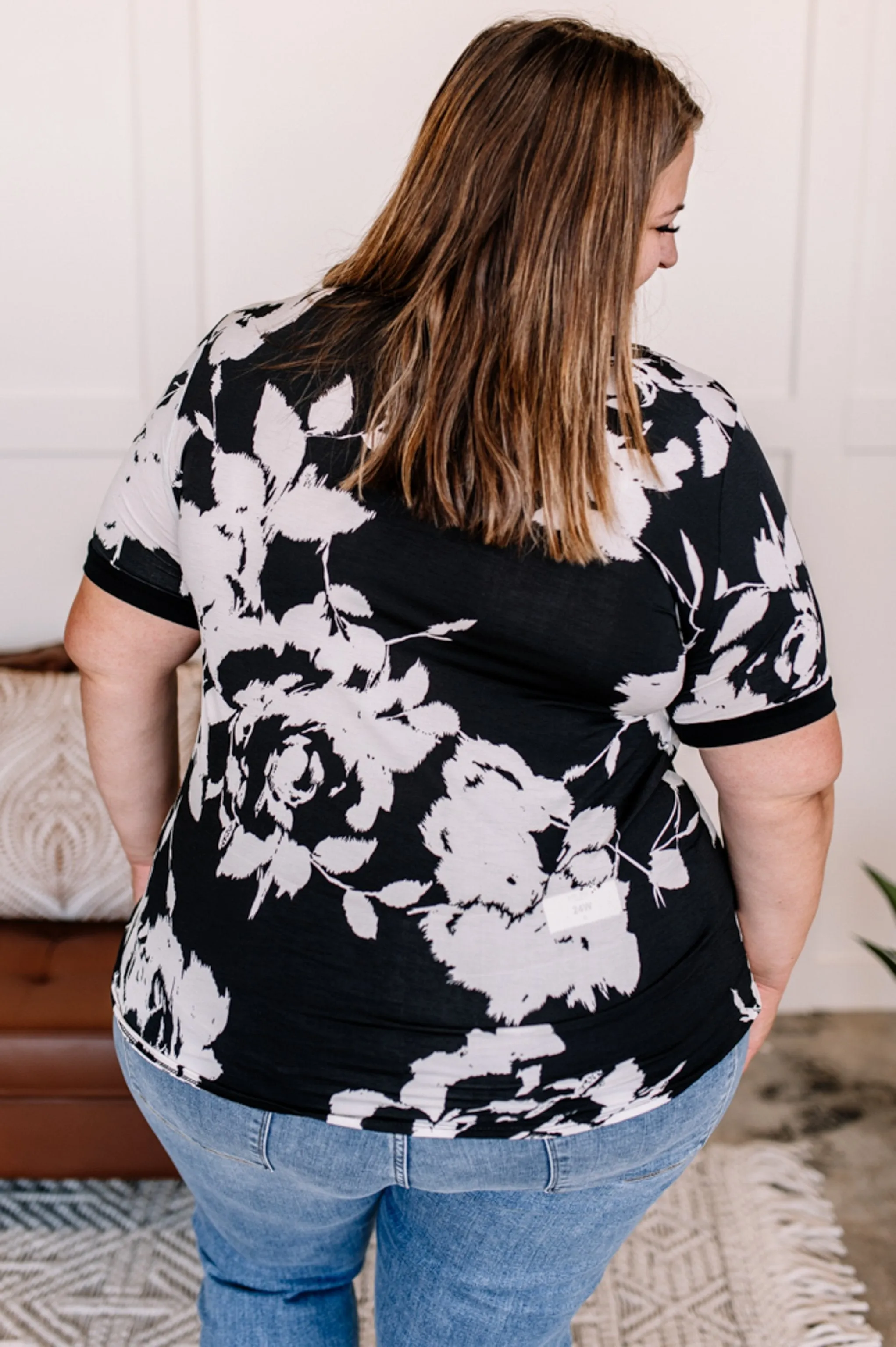 It's All Abstract To Me Black & Ivory Floral Tee