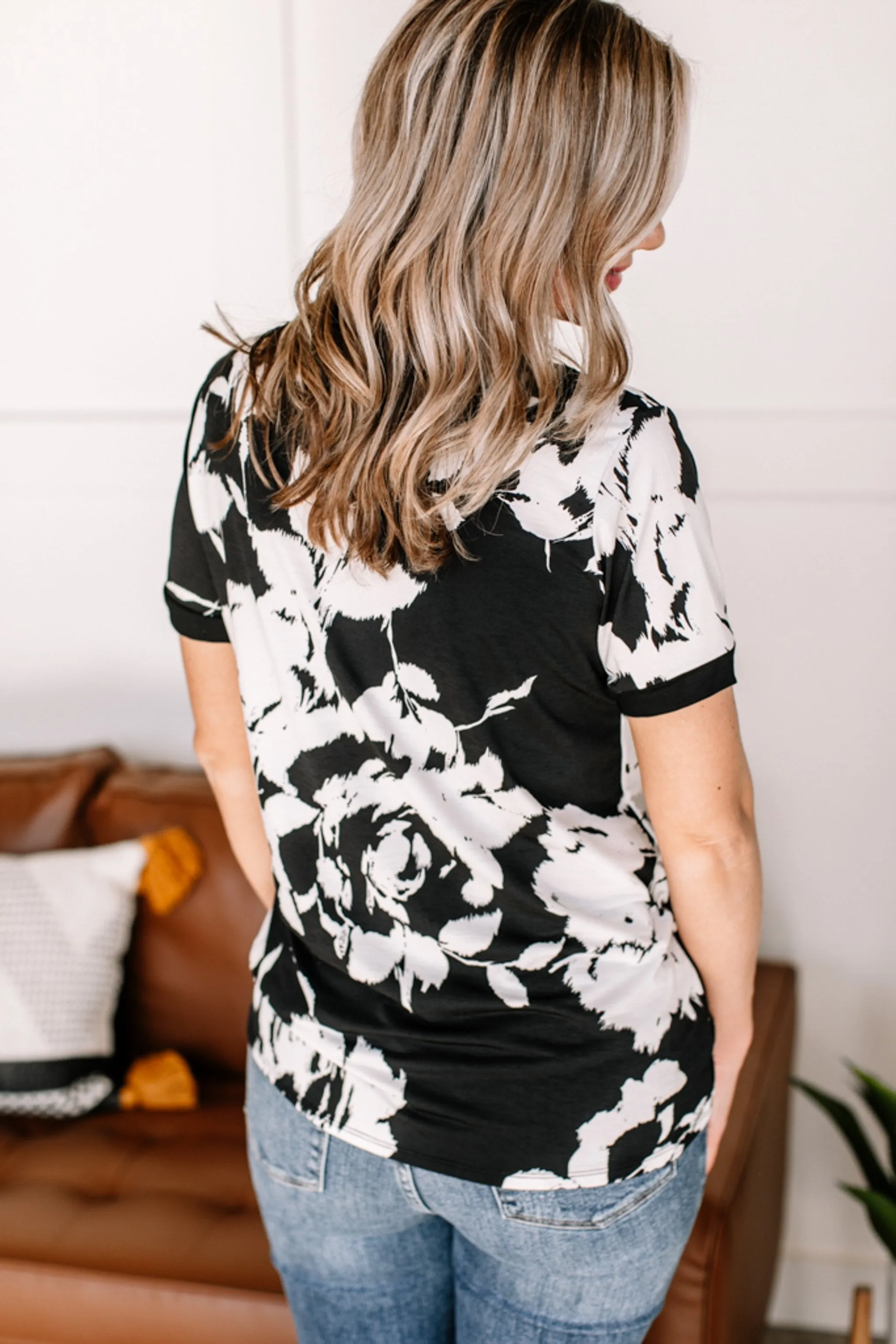 It's All Abstract To Me Black & Ivory Floral Tee