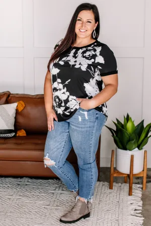 It's All Abstract To Me Black & Ivory Floral Tee