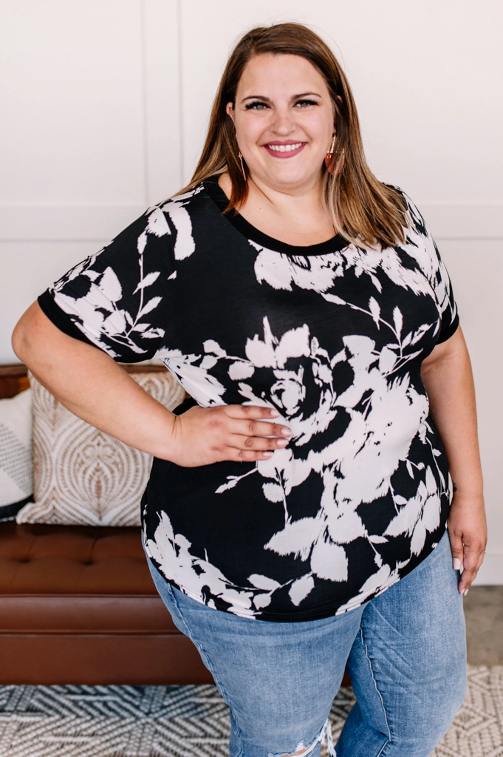 It's All Abstract To Me Black & Ivory Floral Tee