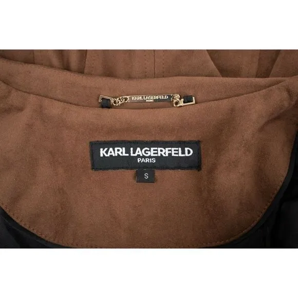 Karl Lagerfeld Paris Womens Faux Suede Jacket Coat Biker Asymmetric Brown S