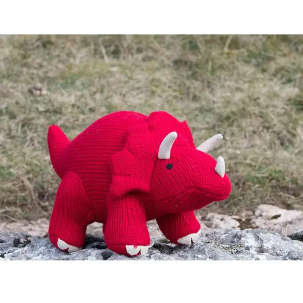 Knitted Red Triceratops Soft Plush Toy