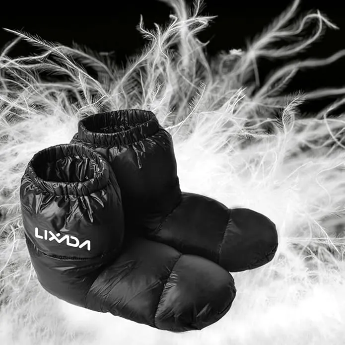 LIXADA Ultralight Winter Duck Down Booties Warm Socks Slippers Warm Soft Cozy Water-Resistant for Camping Sleeping Bag Men Women Winter Duck Down Booties Slipper Boots