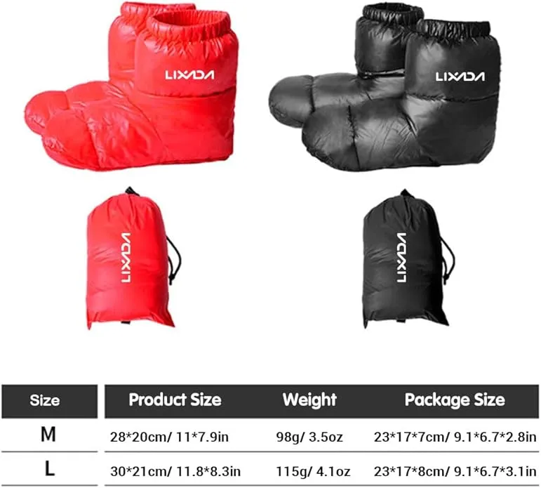 LIXADA Ultralight Winter Duck Down Booties Warm Socks Slippers Warm Soft Cozy Water-Resistant for Camping Sleeping Bag Men Women Winter Duck Down Booties Slipper Boots
