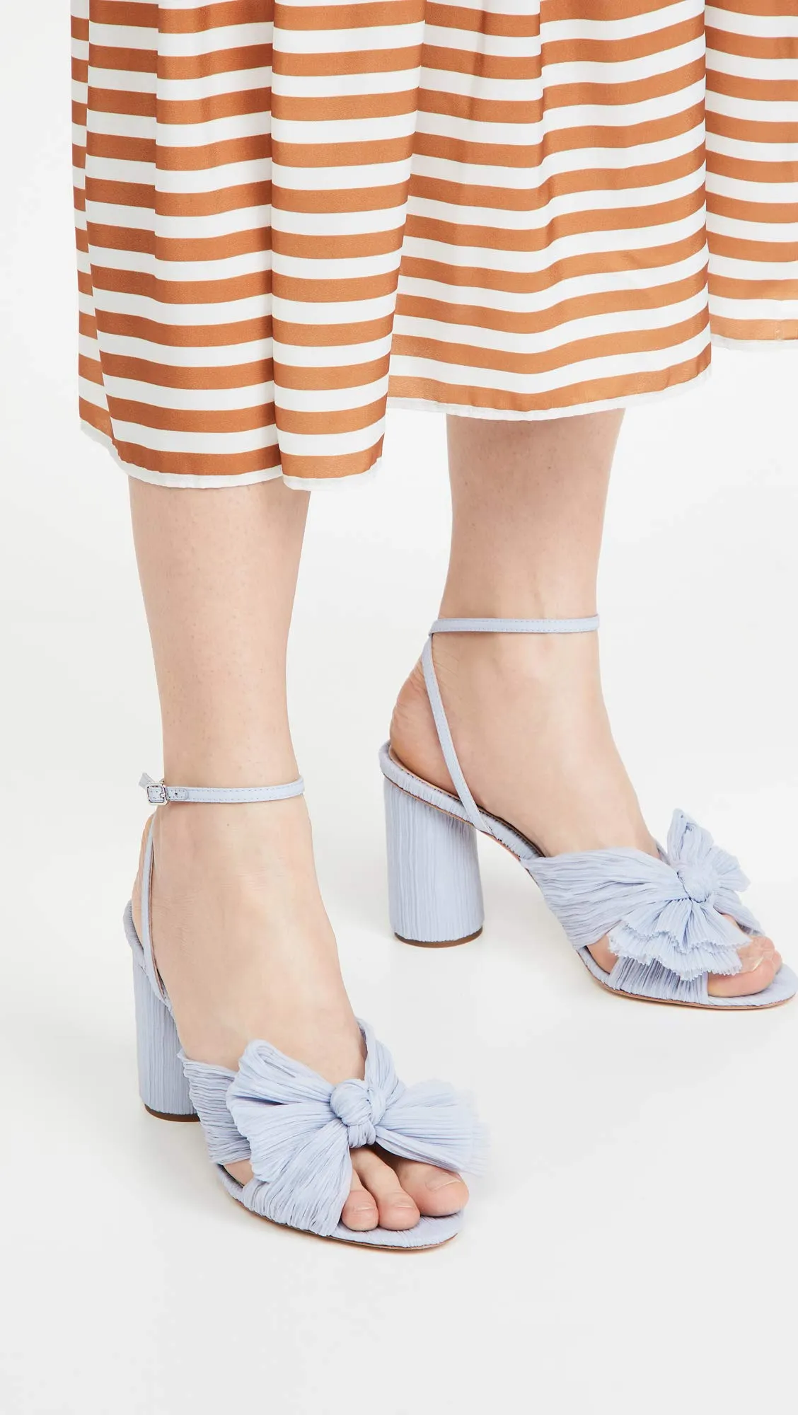 Loeffler Randall Women's Camellia Pleated Bow Heel with Ankle Strap, Blue, 7 Medium US