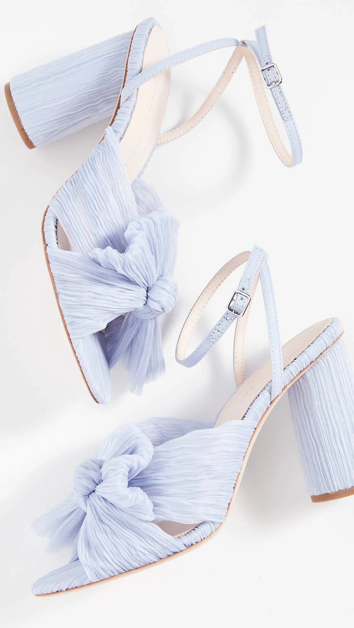 Loeffler Randall Women's Camellia Pleated Bow Heel with Ankle Strap, Blue, 7 Medium US