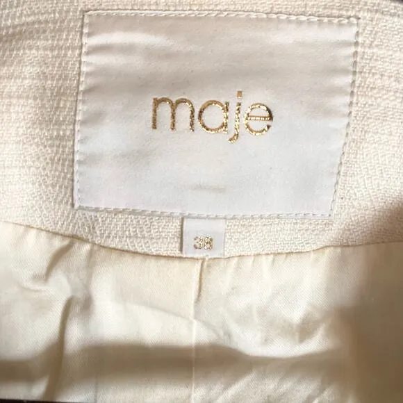 Maje Cotton Linen Frayed Edge Woven Linen Shoulder Moto Jacket 38 M