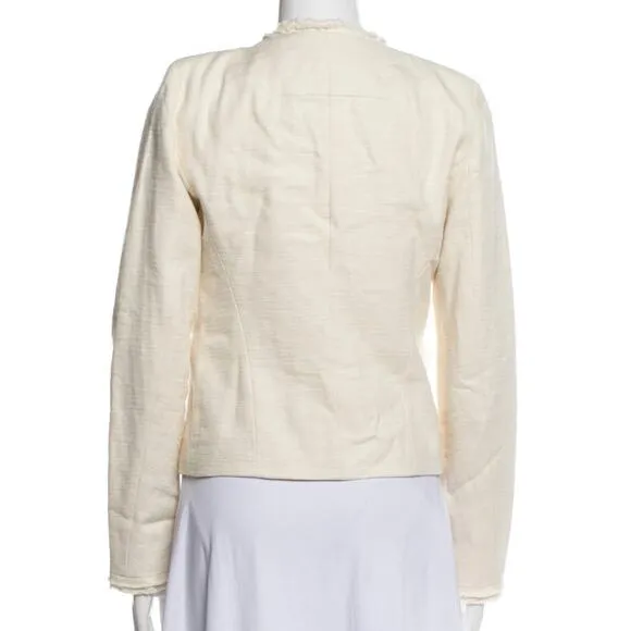 Maje Cotton Linen Frayed Edge Woven Linen Shoulder Moto Jacket 38 M