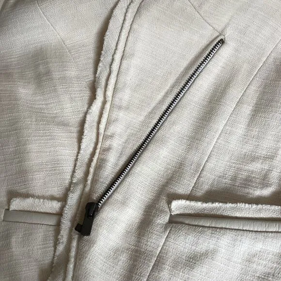 Maje Cotton Linen Frayed Edge Woven Linen Shoulder Moto Jacket 38 M