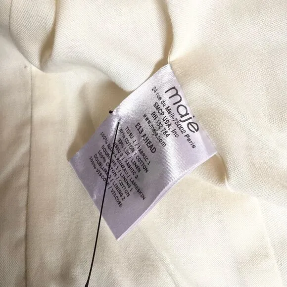 Maje Cotton Linen Frayed Edge Woven Linen Shoulder Moto Jacket 38 M