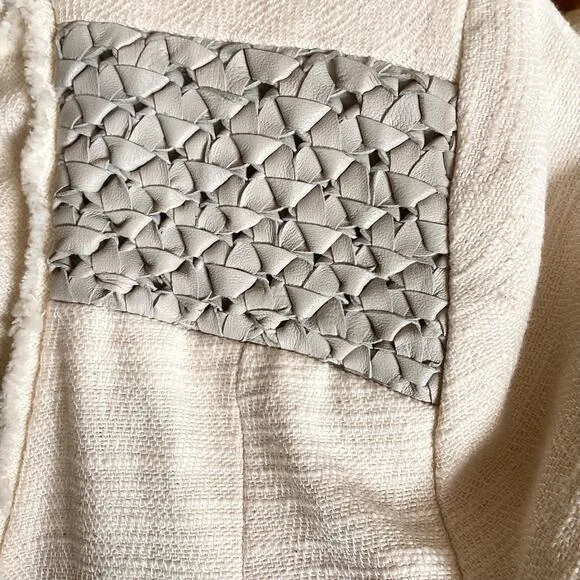 Maje Cotton Linen Frayed Edge Woven Linen Shoulder Moto Jacket 38 M