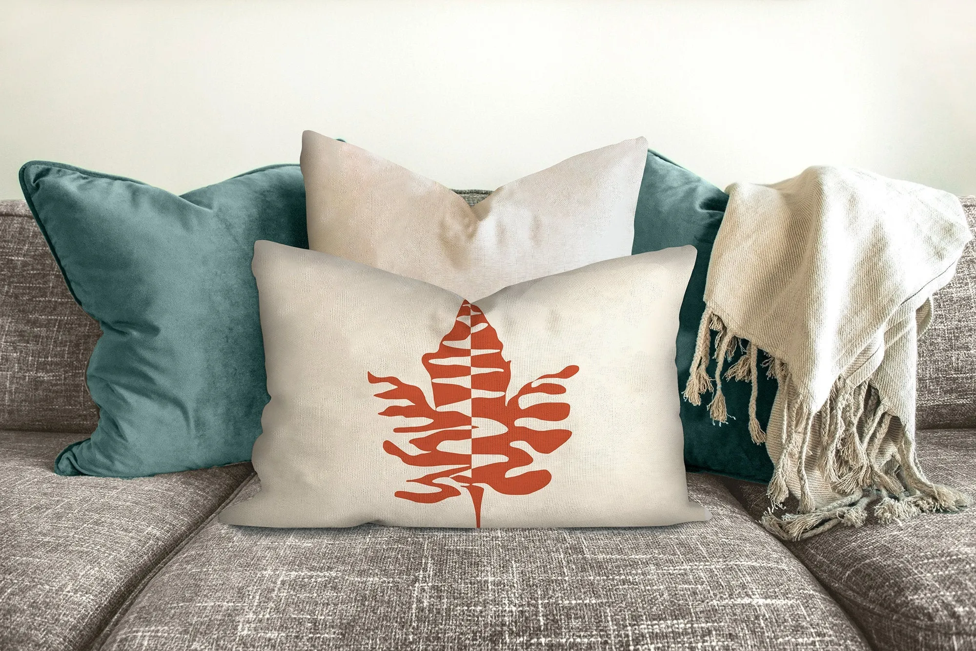 Maple leaf throw pillow, orange and beige, fall decor, fall pillow, autumn, thanksgiving decor, home, pillow cover and insert, accent pillow