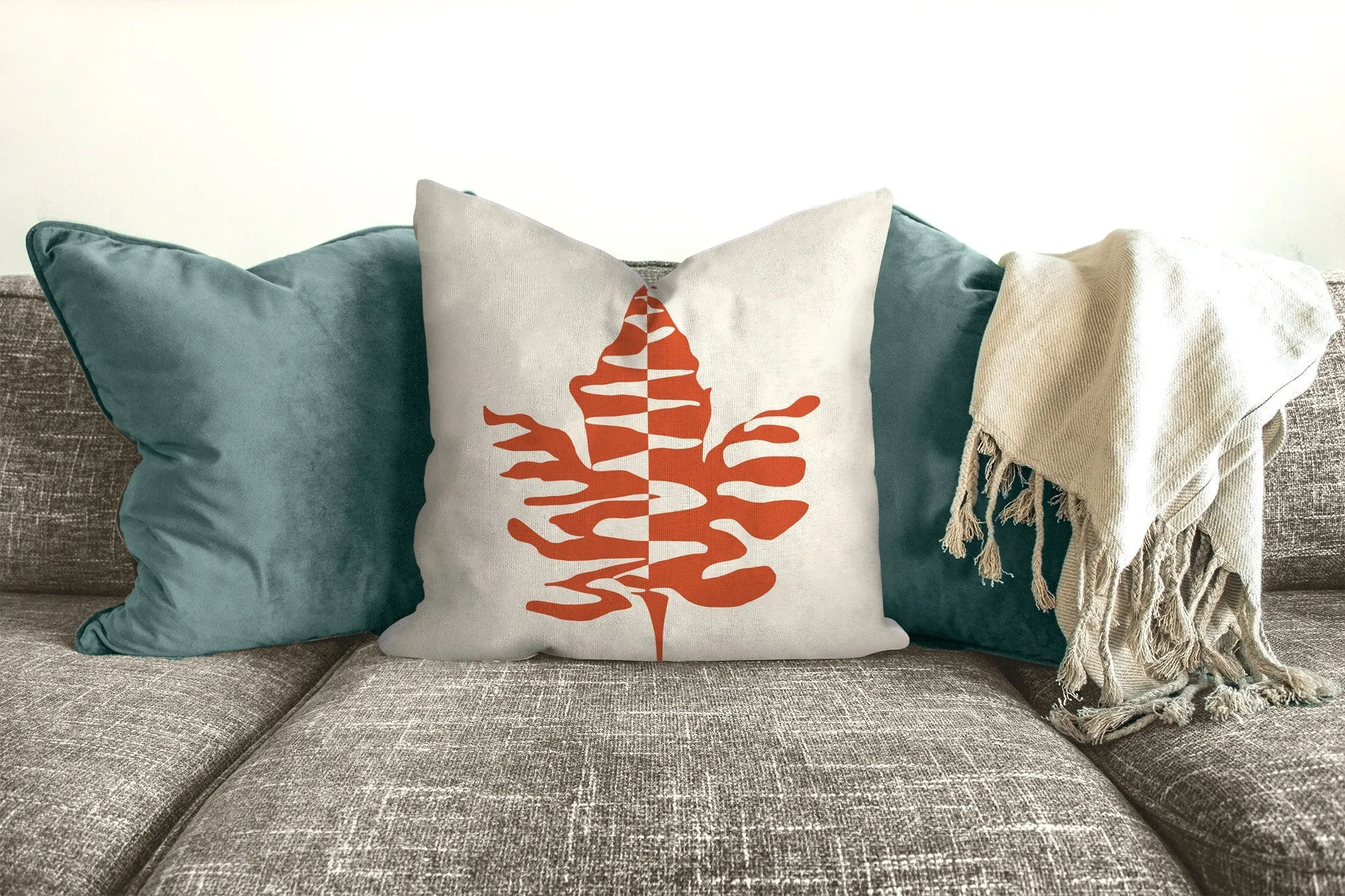 Maple leaf throw pillow, orange and beige, fall decor, fall pillow, autumn, thanksgiving decor, home, pillow cover and insert, accent pillow