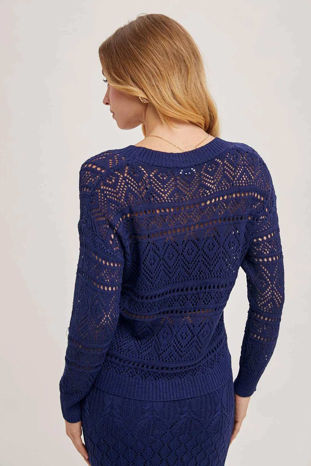 Marbella Open-Knit Cardigan – Midnight Navy