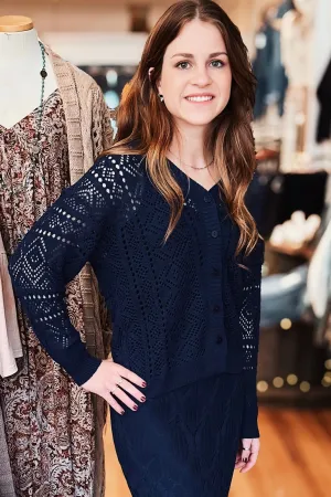 Marbella Open-Knit Cardigan – Midnight Navy