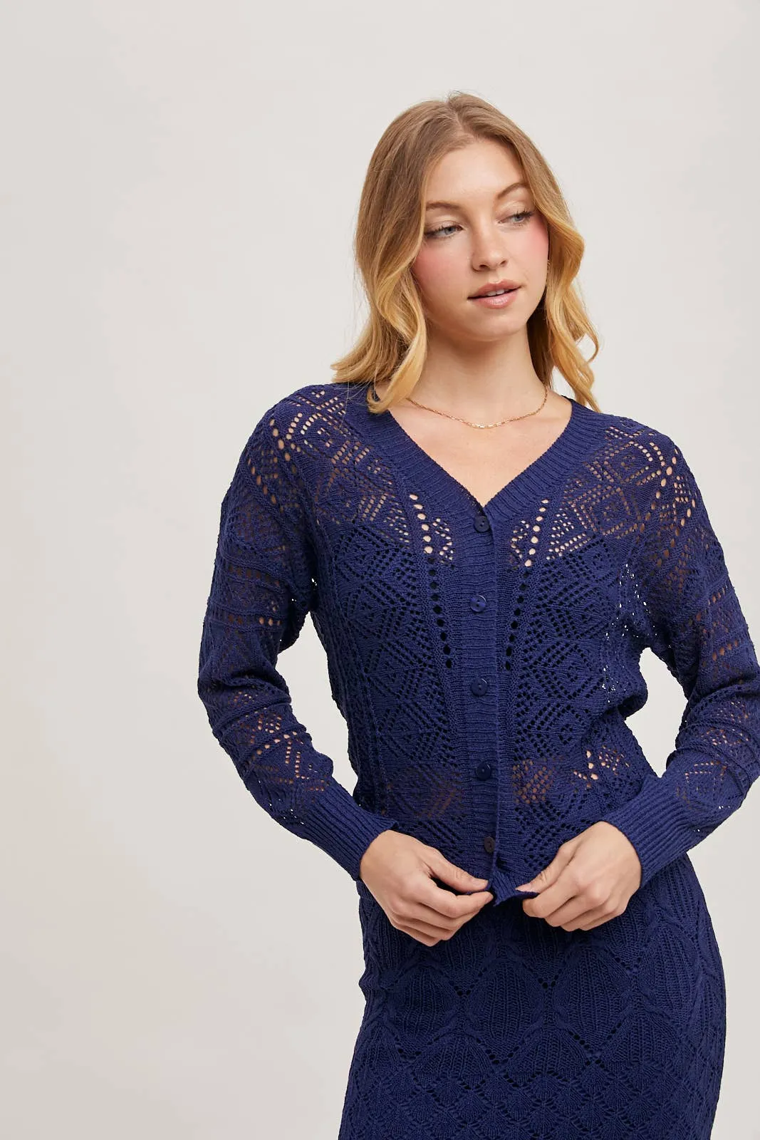 Marbella Open-Knit Cardigan – Midnight Navy