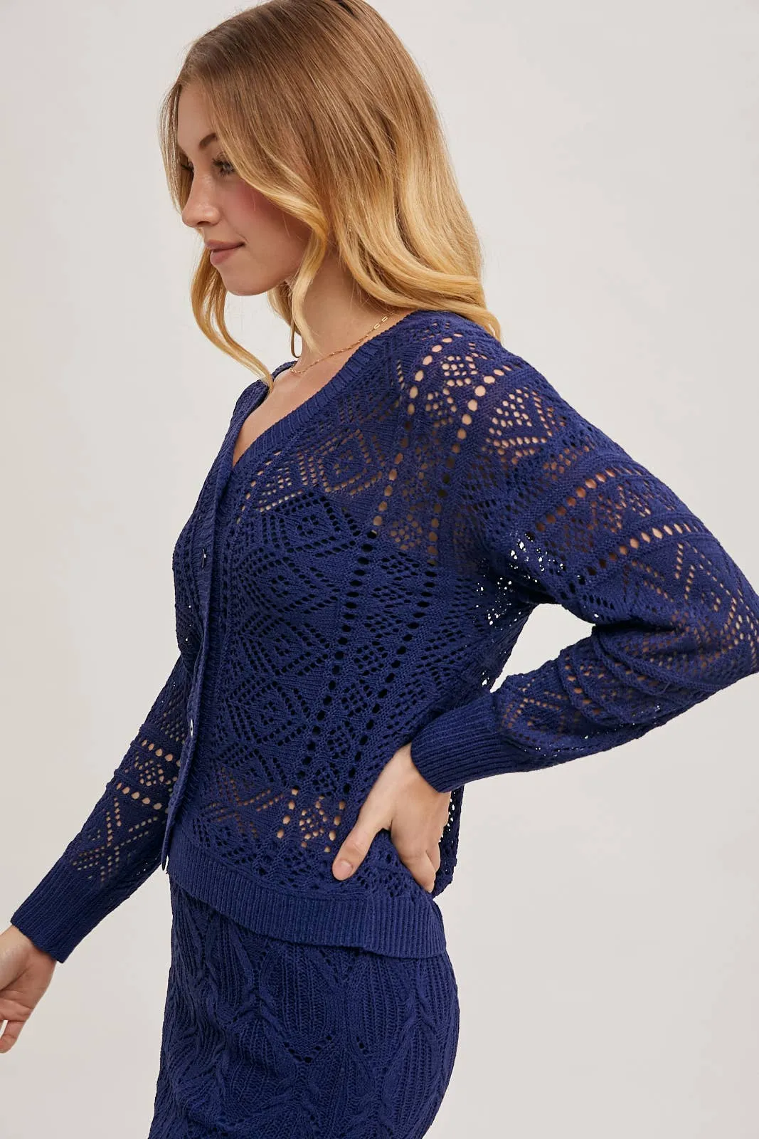 Marbella Open-Knit Cardigan – Midnight Navy
