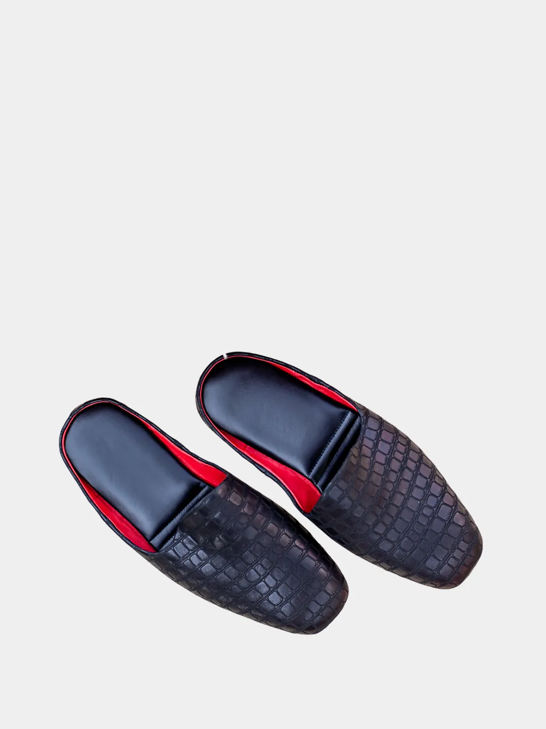 Men's slippers "Black crocodile" Model 1204 Embossed Cowhide Leather