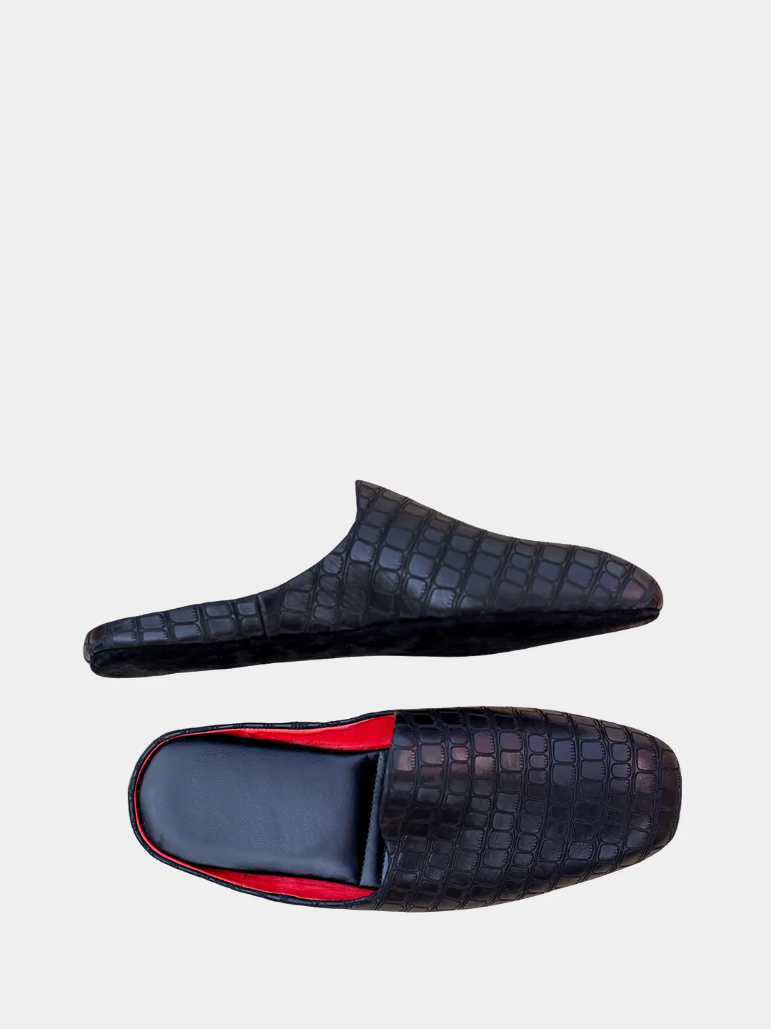 Men's slippers "Black crocodile" Model 1204 Embossed Cowhide Leather