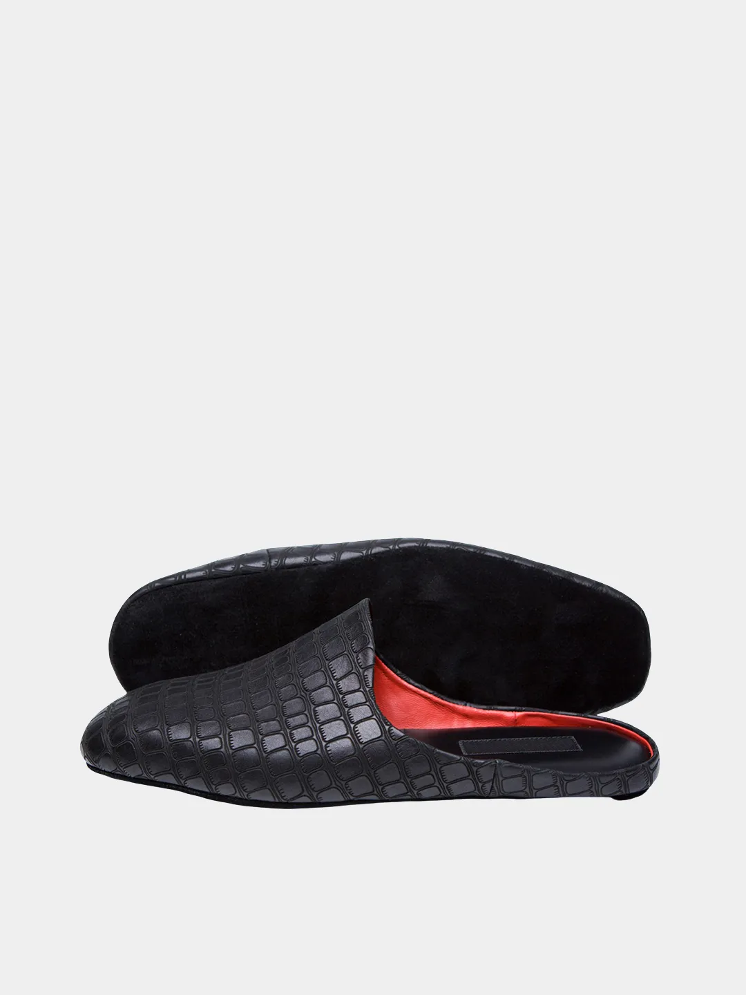 Men's slippers "Black crocodile" Model 1204 Embossed Cowhide Leather