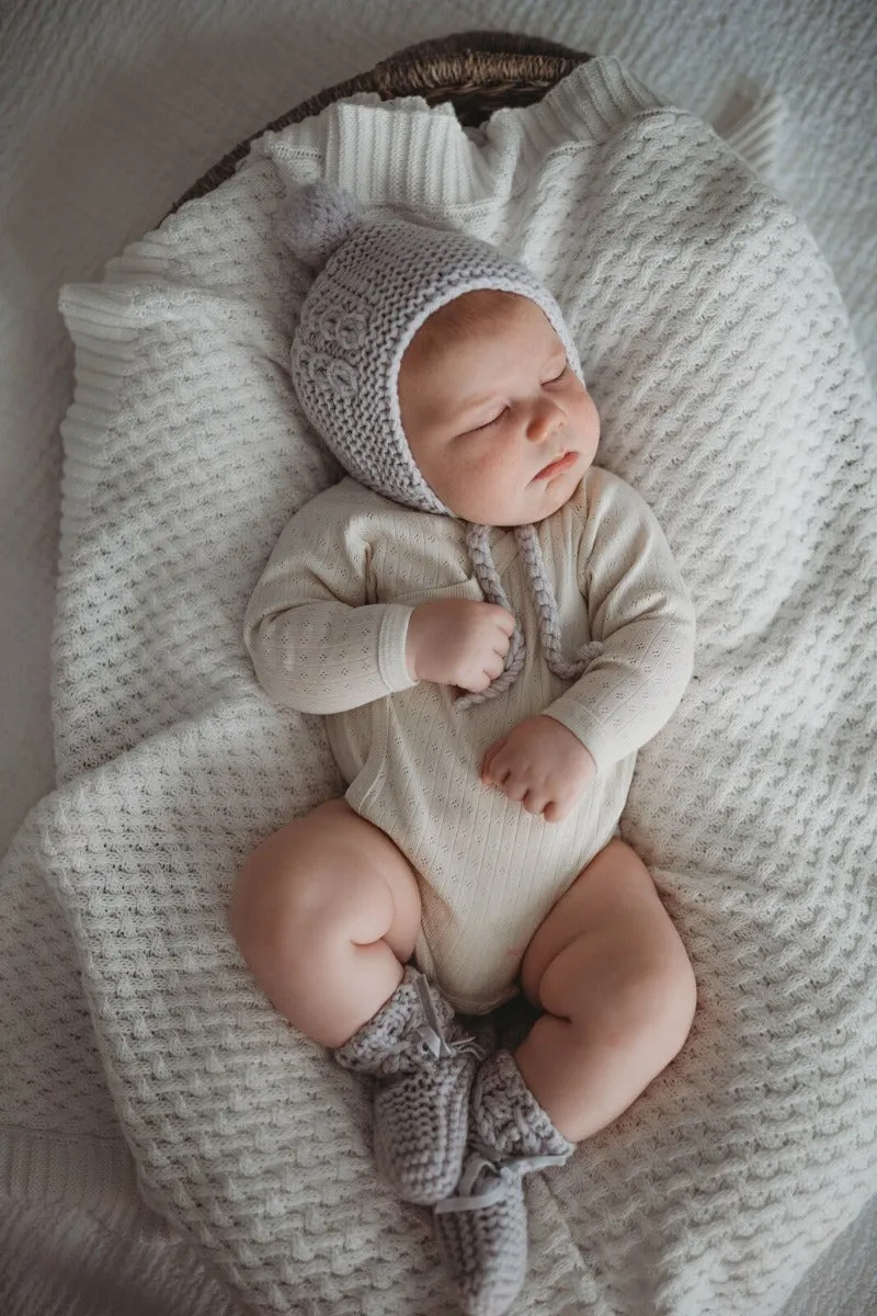 Merino Wool Bonnet & Bootie Set - Grey