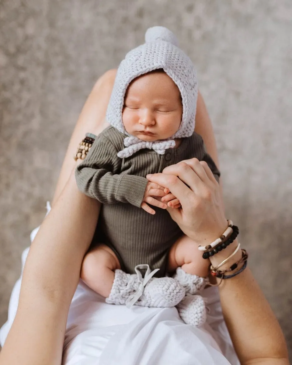 Merino Wool Bonnet & Bootie Set - Grey