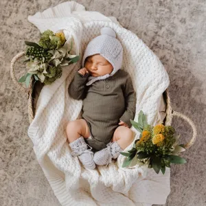 Merino Wool Bonnet & Bootie Set - Grey
