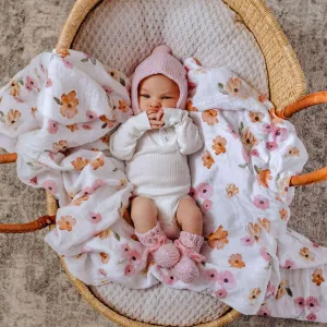 Merino Wool Bonnet & Bootie Set - Pink