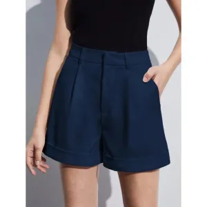 Navy Blue High-Waisted Tailored Shorts Minimalist Business Chic