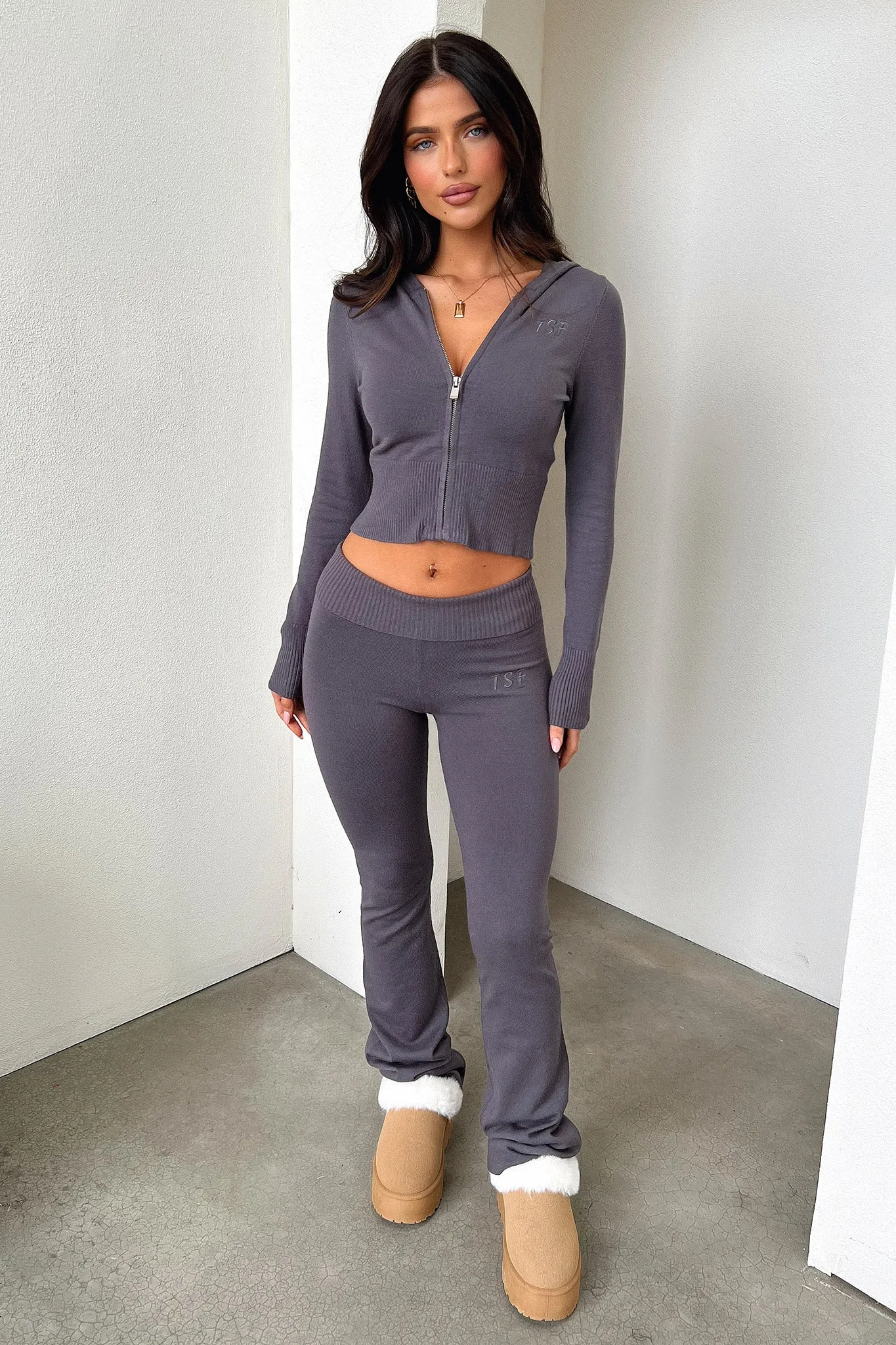 Nicki Knit Zip-Up - Charcoal