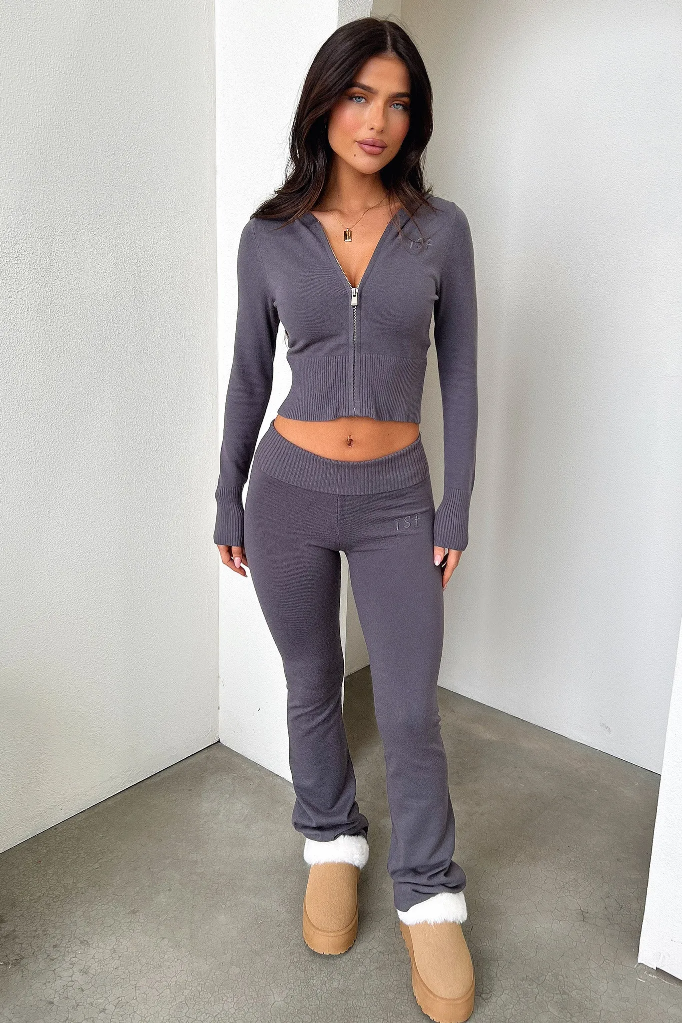 Nicki Knit Zip-Up - Charcoal