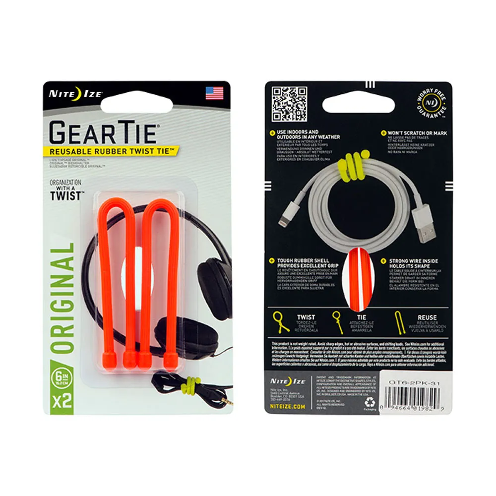 Nite Ize Gear Tie 6inch 2 Pack