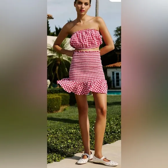 NWT Anthropologie MABLE Gingham Smocked Skirt Set
