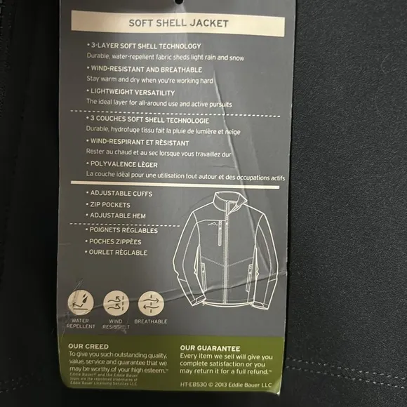 NWT Eddie Bauer Soft Shell Jacket Coat Black Fall Hiking Size Small